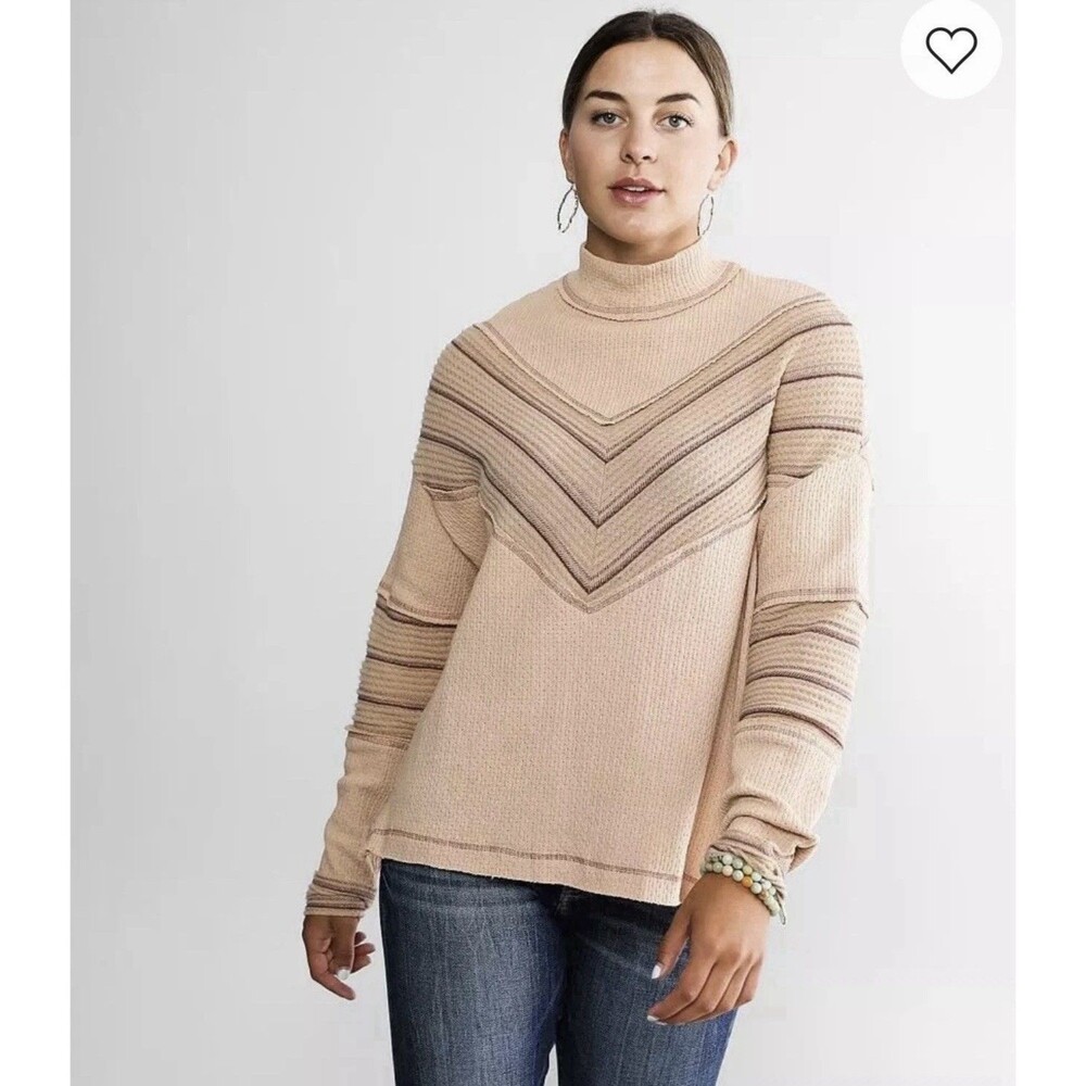 Miss Me Pieced Waffle Knit Long Sleeved Oversized Slouchy Boxy Top Womens Small